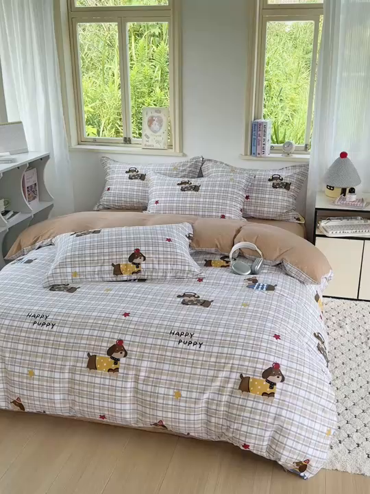 91家纺网 家纺一手货源 找家纺 卓越 2025新款128*68全棉印花四件套 酷比狗