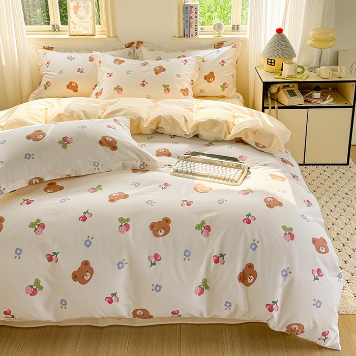 91家纺网 家纺一手货源 找家纺 卓越 2025新款128*68全棉印花四件套 熊可爱