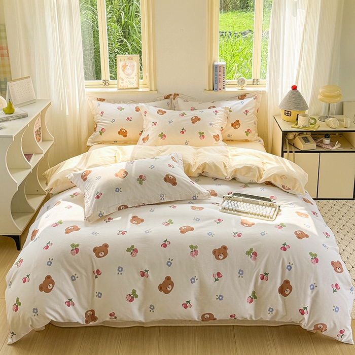 91家纺网 家纺一手货源 找家纺 卓越 2025新款128*68全棉印花四件套 熊可爱