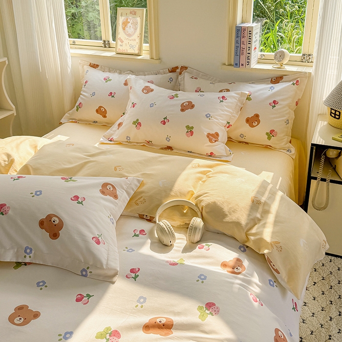 91家纺网 家纺一手货源 找家纺 卓越 2025新款128*68全棉印花四件套 熊可爱