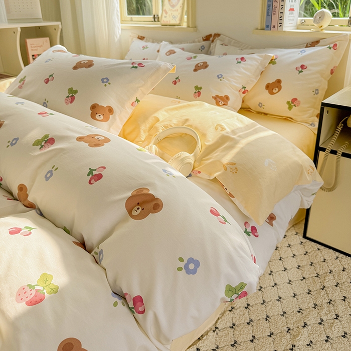 91家纺网 家纺一手货源 找家纺 卓越 2025新款128*68全棉印花四件套 熊可爱