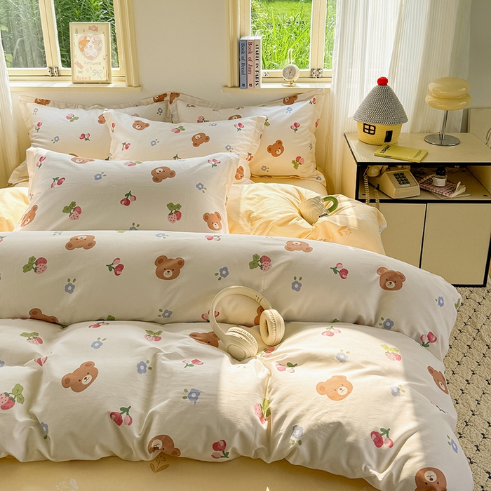 91家纺网 家纺一手货源 找家纺 卓越 2025新款128*68全棉印花四件套 熊可爱