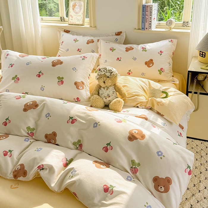 91家纺网 家纺一手货源 找家纺 卓越 2025新款128*68全棉印花四件套 熊可爱