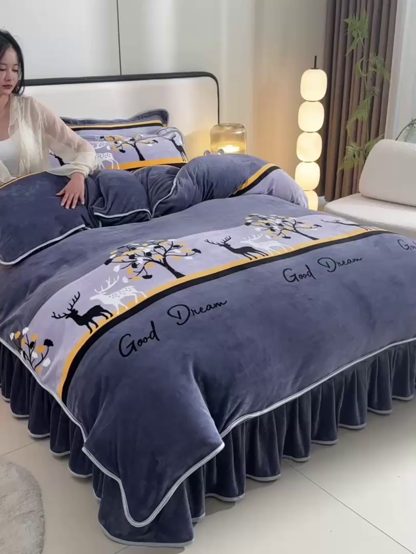 91家纺网 家纺一手货源 找家纺 (总)2025直播爆款印花牛奶绒印花单被套220克法莱绒被套单件枕套