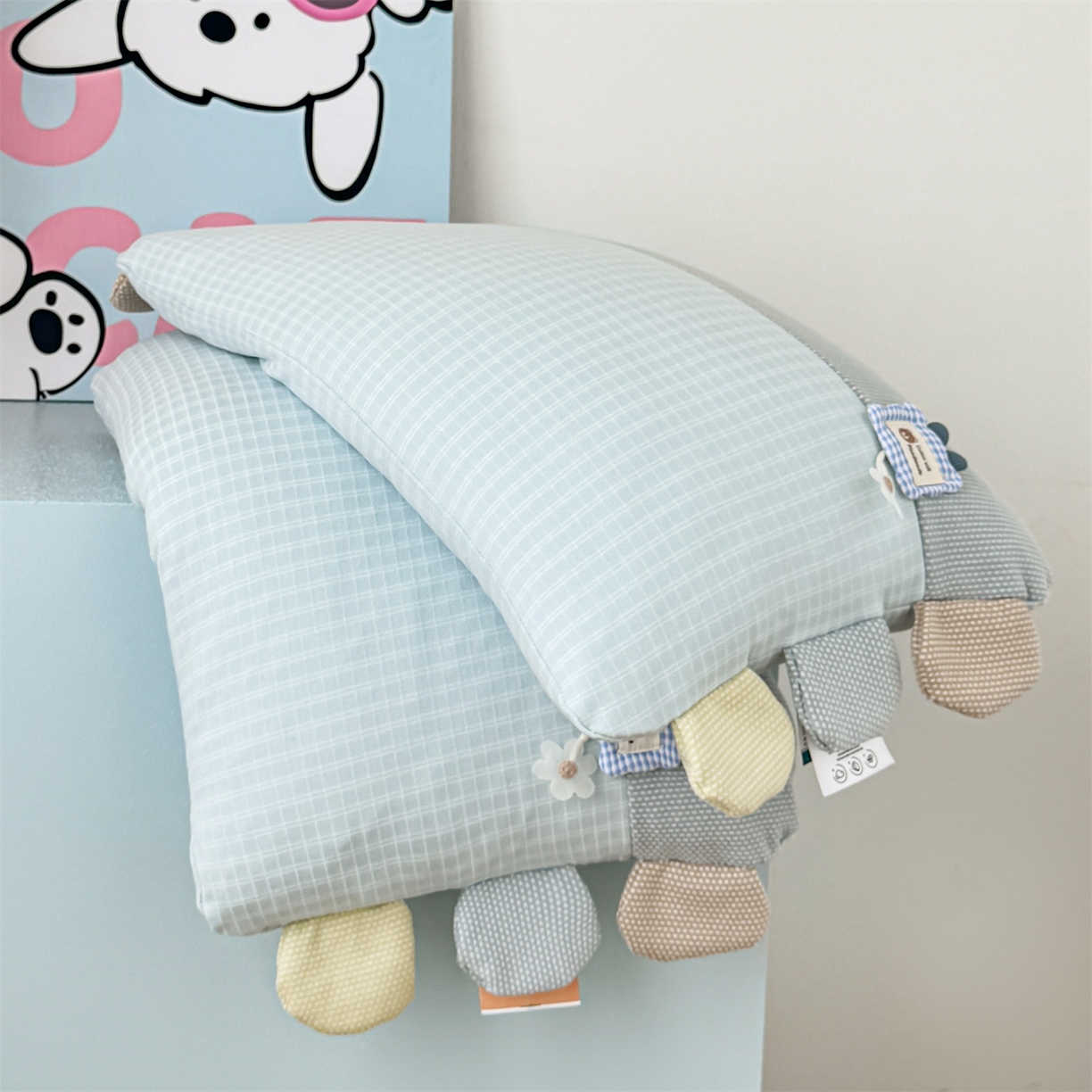 麦肯锡 2025新款暖绒礼物熊安抚儿童荞麦枕 枕头枕芯 礼物熊-蓝色