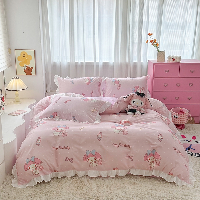 91家纺网 家纺一手货源 找家纺 （总）玉元坊2025新款三丽鸥系列 全棉床单纯棉床裙三四件套 