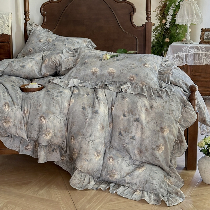 91家纺网 家纺一手货源 找家纺 （总）木楌家居2025新款法式油画风全棉双层皱皱纱四件套