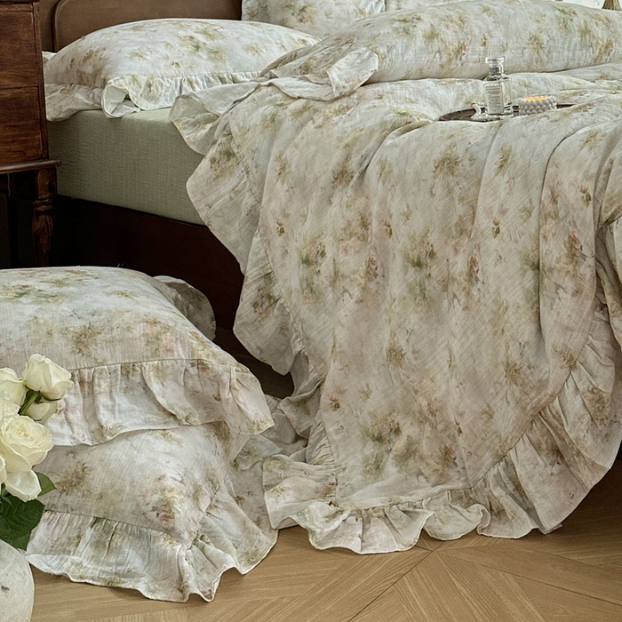 91家纺网 家纺一手货源 找家纺 （总）木楌家居2025新款法式油画风全棉双层皱皱纱四件套