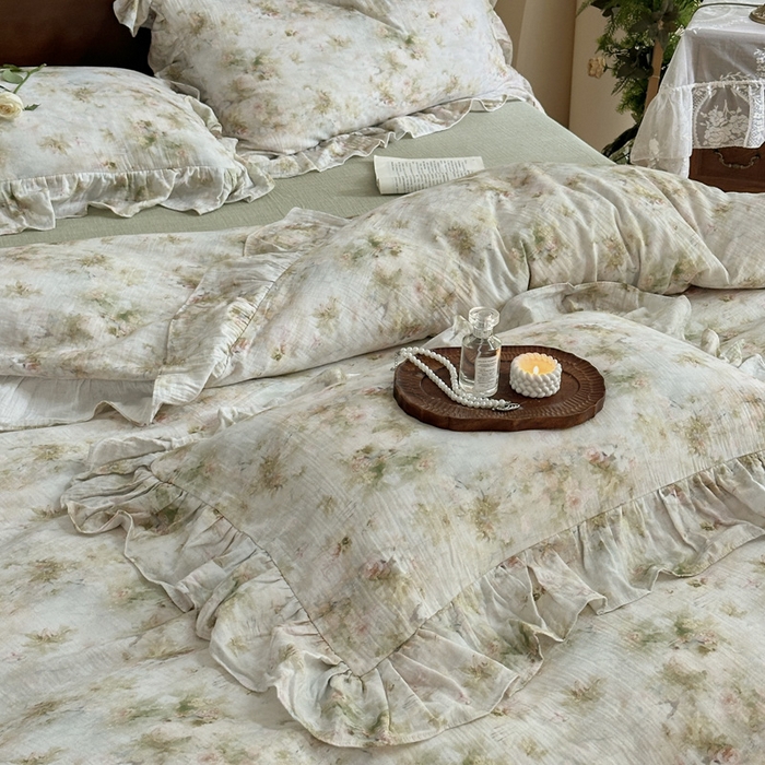 91家纺网 家纺一手货源 找家纺 （总）木楌家居2025新款法式油画风全棉双层皱皱纱四件套