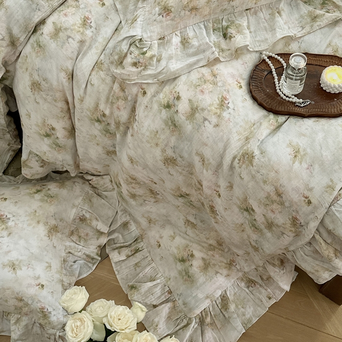 91家纺网 家纺一手货源 找家纺 （总）木楌家居2025新款法式油画风全棉双层皱皱纱四件套