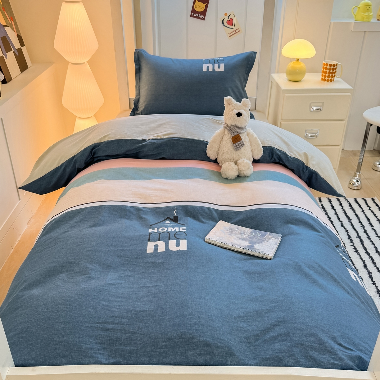 91家纺网 家纺一手货源 找家纺 （总）优姿家纺 2025新款A类13372全棉纯棉学生宿舍三件套上下铺三件套