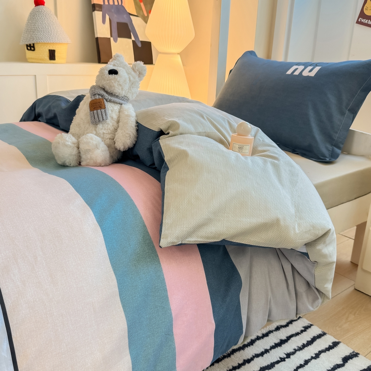 91家纺网 家纺一手货源 找家纺 （总）优姿家纺 2025新款A类13372全棉纯棉学生宿舍三件套上下铺三件套