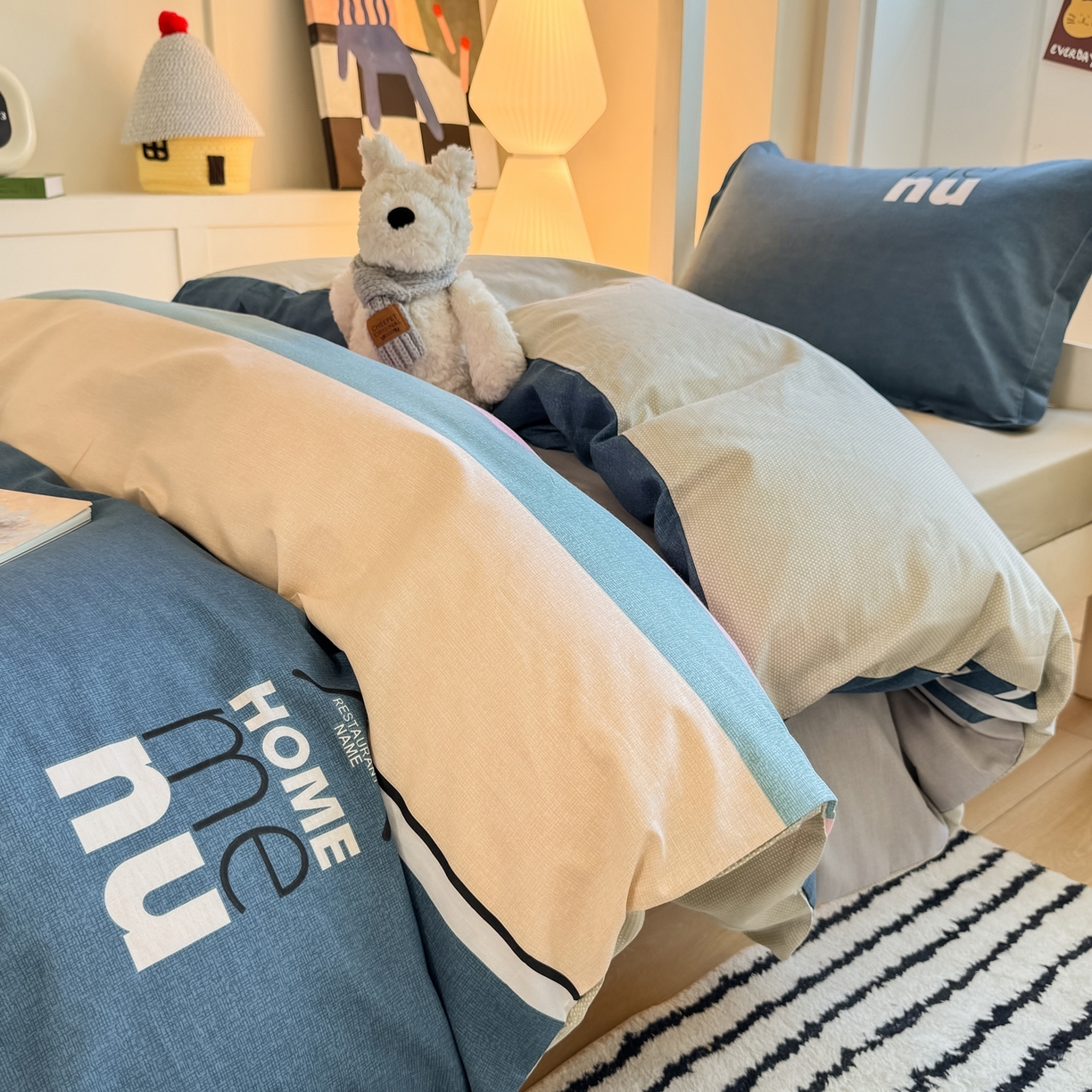 91家纺网 家纺一手货源 找家纺 （总）优姿家纺 2025新款A类13372全棉纯棉学生宿舍三件套上下铺三件套