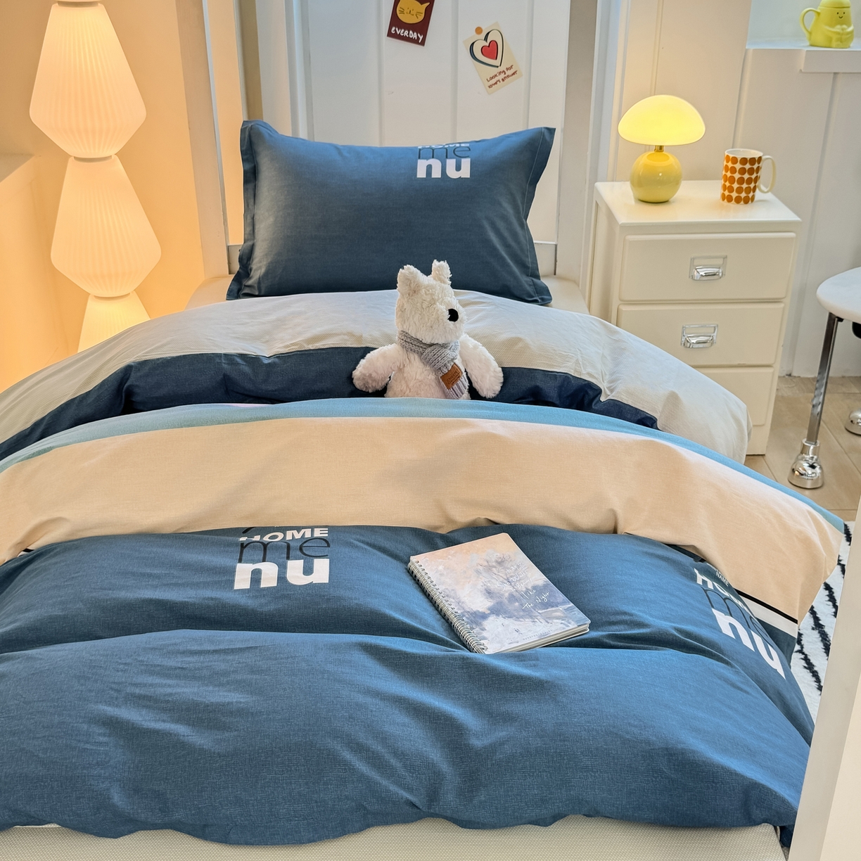 91家纺网 家纺一手货源 找家纺 （总）优姿家纺 2025新款A类13372全棉纯棉学生宿舍三件套上下铺三件套