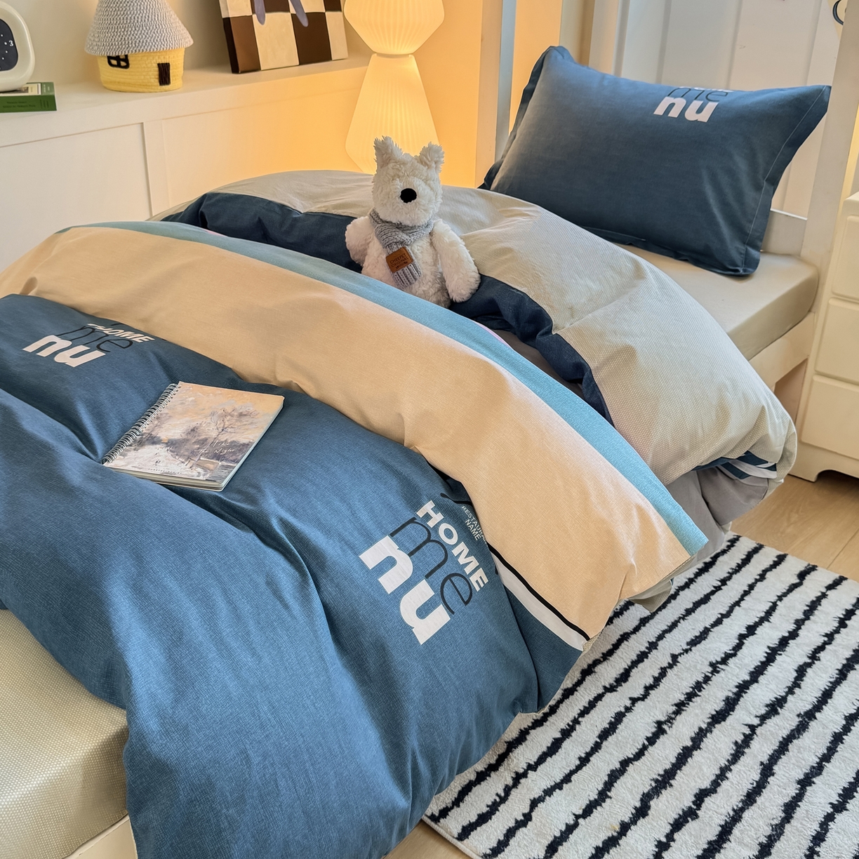 91家纺网 家纺一手货源 找家纺 （总）优姿家纺 2025新款A类13372全棉纯棉学生宿舍三件套上下铺三件套