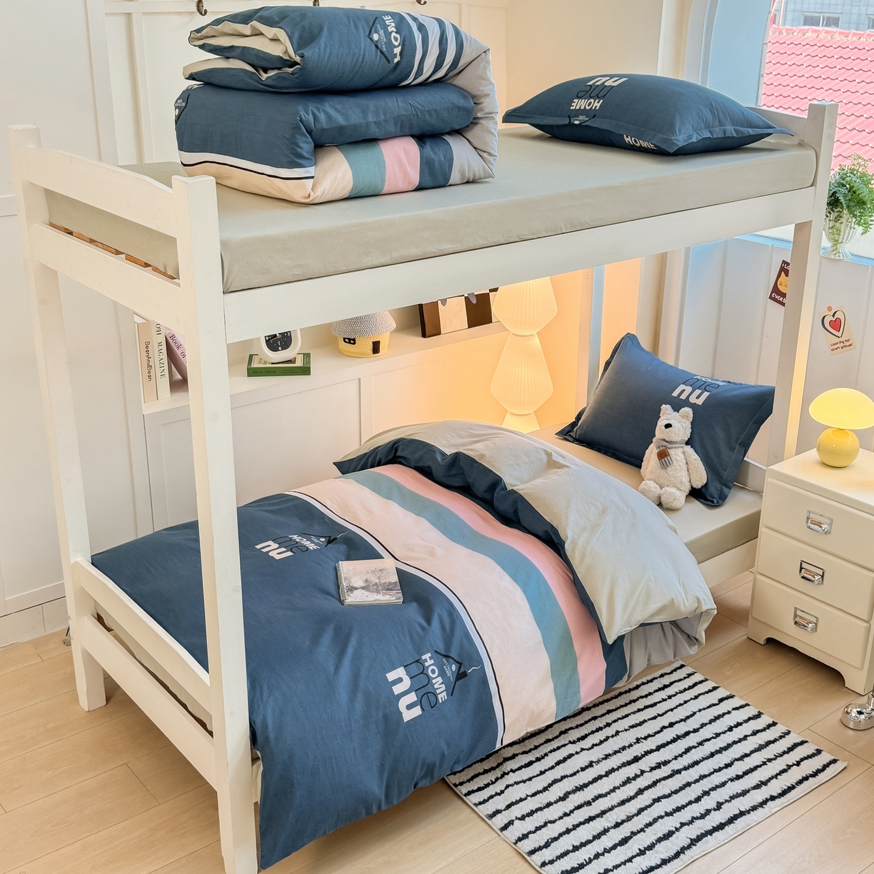 91家纺网 家纺一手货源 找家纺 （总）优姿家纺 2025新款A类13372全棉纯棉学生宿舍三件套上下铺三件套