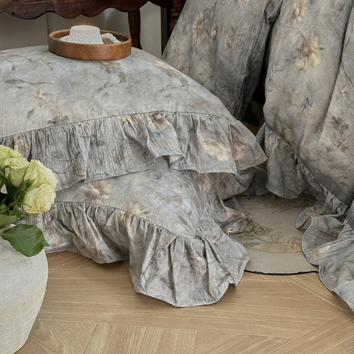 91家纺网 家纺一手货源 找家纺 木楌家居2025新款法式油画风全棉双层皱皱纱四件套 山茶漫野