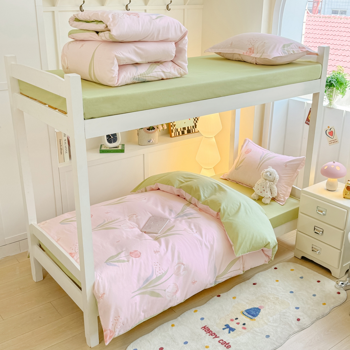 91家纺网 家纺一手货源 找家纺 （总）优姿家纺 2025新款A类13372全棉纯棉学生宿舍三件套上下铺三件套