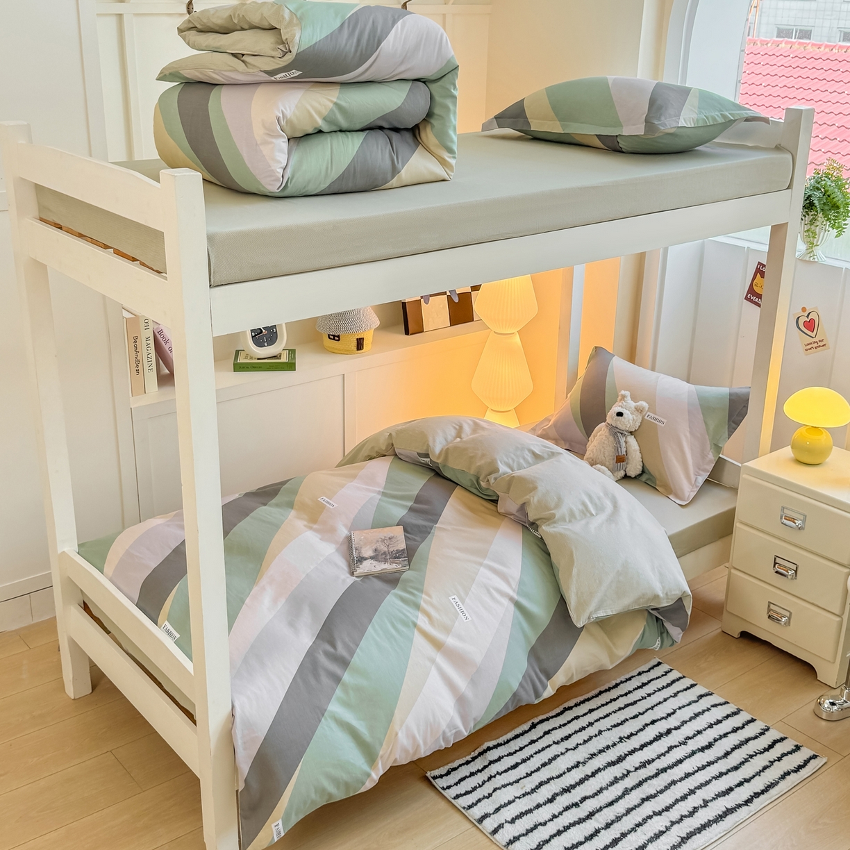 91家纺网 家纺一手货源 找家纺 （总）优姿家纺 2025新款A类13372全棉纯棉学生宿舍三件套上下铺三件套