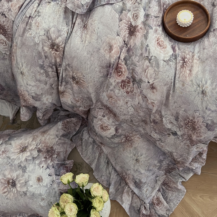 91家纺网 家纺一手货源 找家纺 木楌家居2025新款法式油画风全棉双层皱皱纱四件套 山谷幽