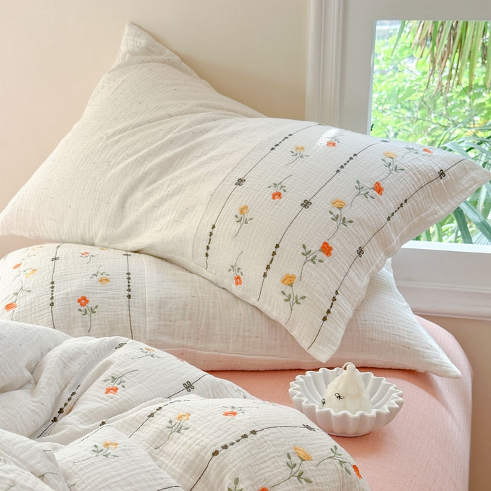 91家纺网 家纺一手货源 找家纺 （总）木楌家居2025新款全棉彩点皱皱纱绣花四件套