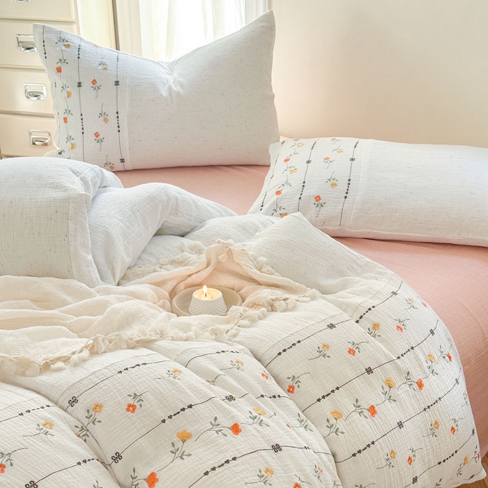 91家纺网 家纺一手货源 找家纺 （总）木楌家居2025新款全棉彩点皱皱纱绣花四件套