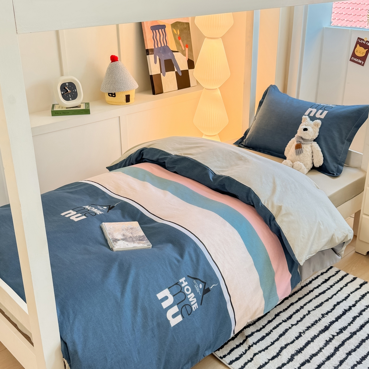 91家纺网 家纺一手货源 找家纺 优姿家纺 2025新款A类13372全棉纯棉学生宿舍三件套上下铺三件套 弗尔曼