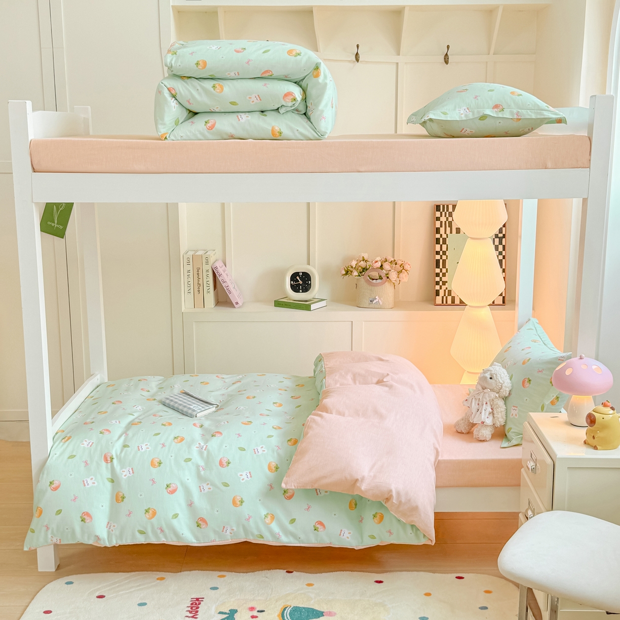 91家纺网 家纺一手货源 找家纺 优姿家纺 2025新款A类13372全棉纯棉学生宿舍三件套上下铺三件套 果觅兔