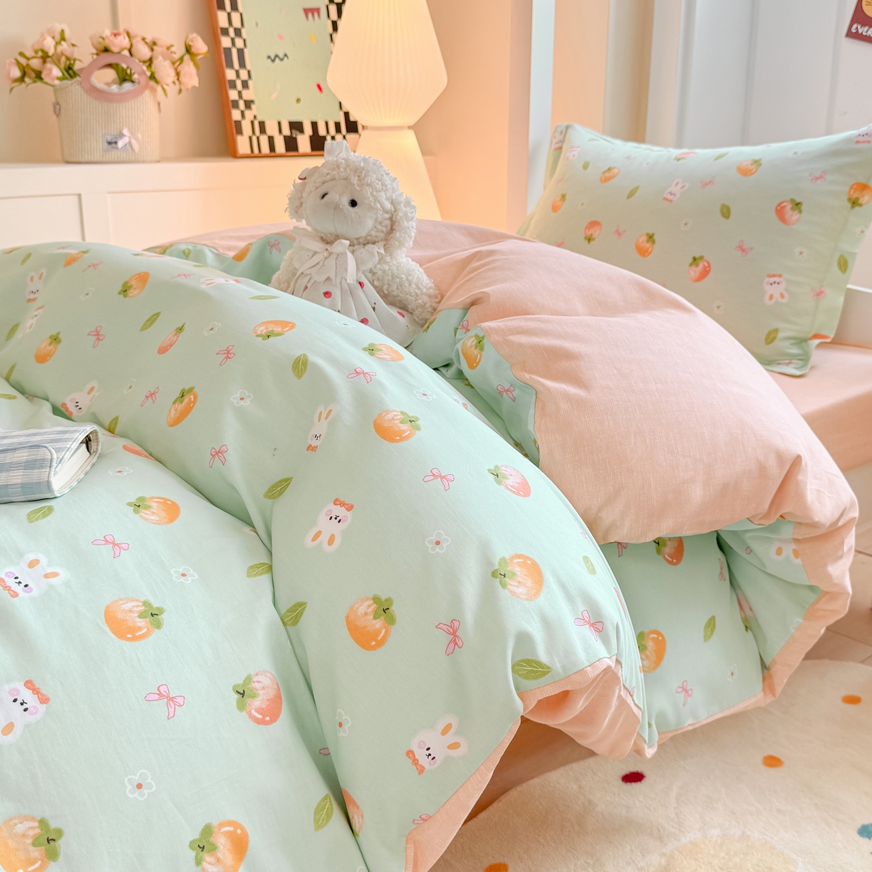 91家纺网 家纺一手货源 找家纺 优姿家纺 2025新款A类13372全棉纯棉学生宿舍三件套上下铺三件套 果觅兔