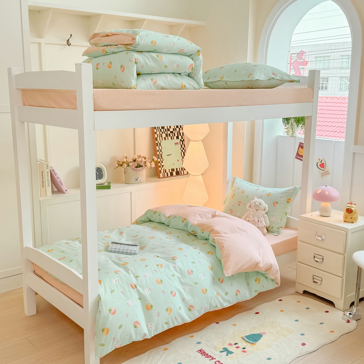 91家纺网 家纺一手货源 找家纺 优姿家纺 2025新款A类13372全棉纯棉学生宿舍三件套上下铺三件套 果觅兔