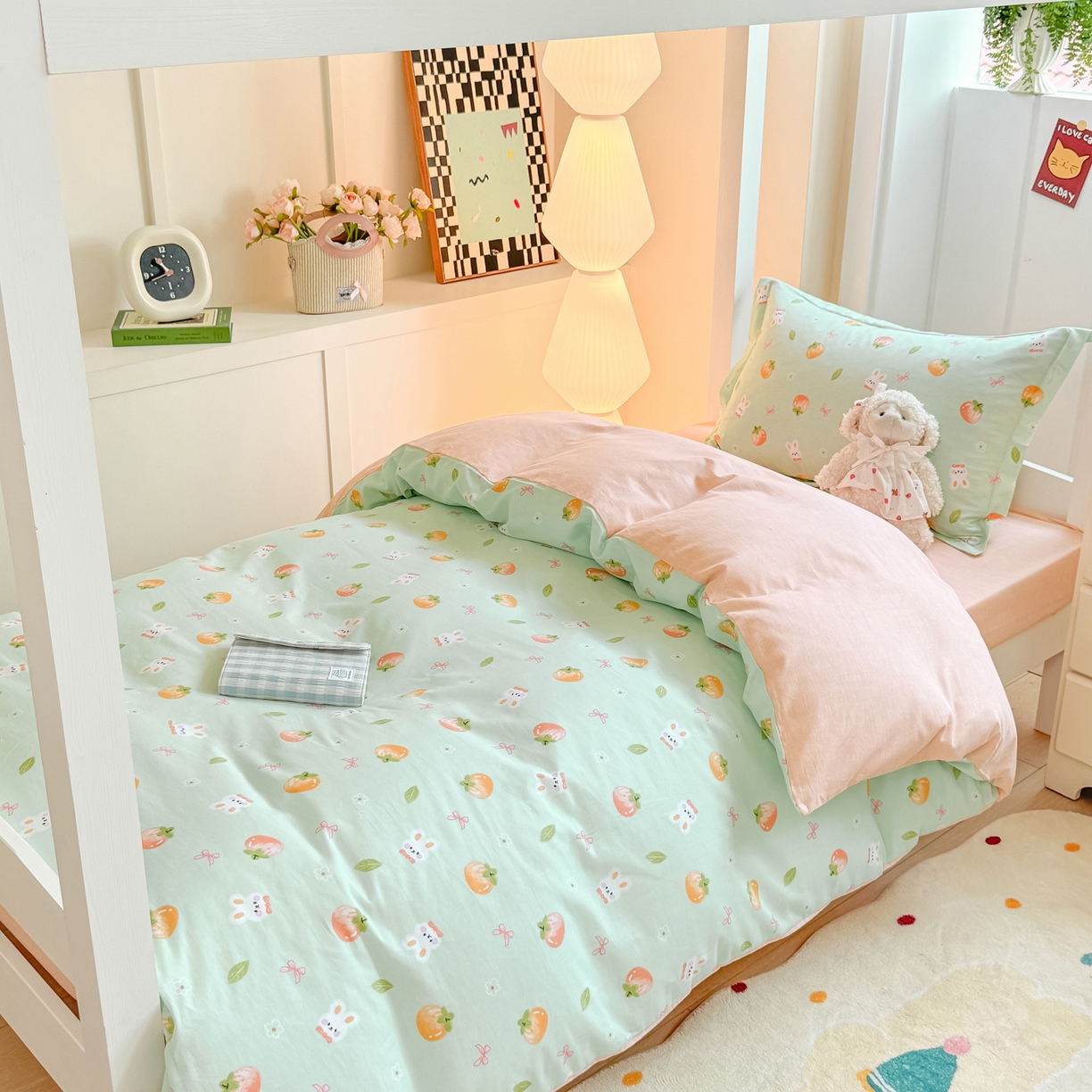 91家纺网 家纺一手货源 找家纺 优姿家纺 2025新款A类13372全棉纯棉学生宿舍三件套上下铺三件套 果觅兔