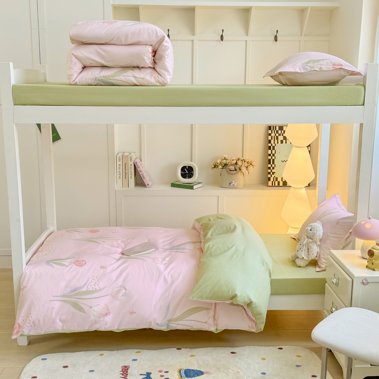 91家纺网 家纺一手货源 找家纺 优姿家纺 2025新款A类13372全棉纯棉学生宿舍三件套上下铺三件套 花町物语