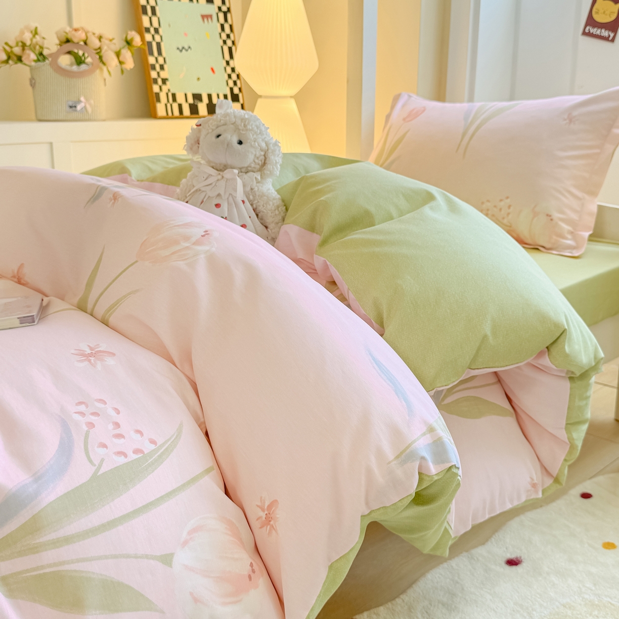 91家纺网 家纺一手货源 找家纺 优姿家纺 2025新款A类13372全棉纯棉学生宿舍三件套上下铺三件套 花町物语