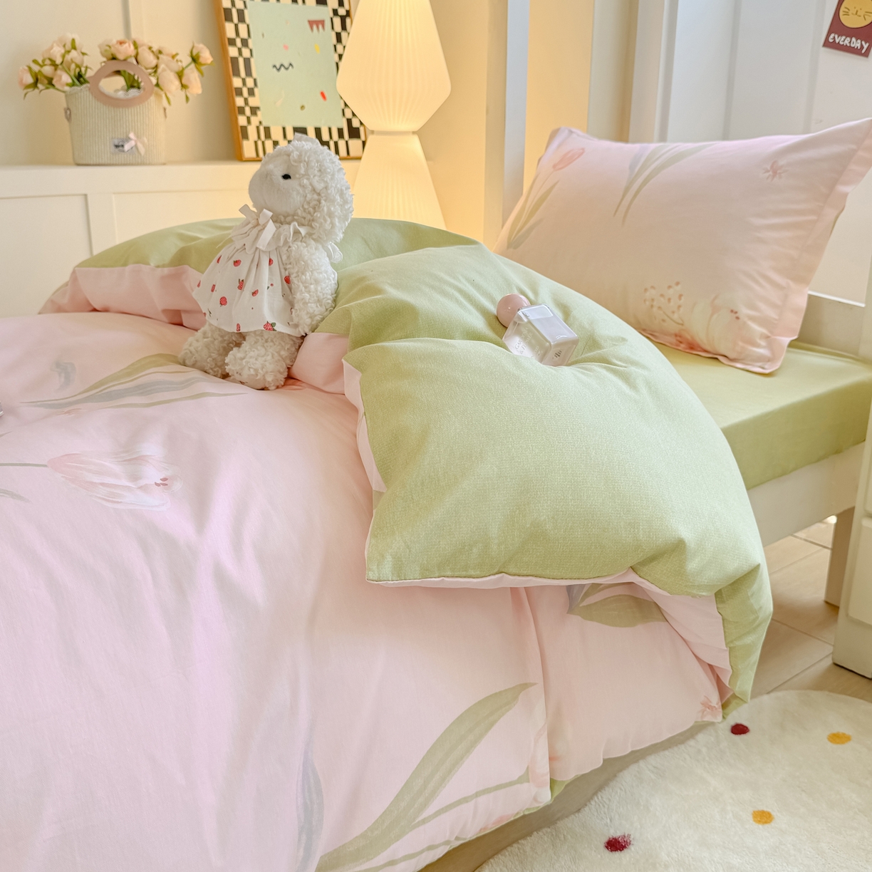 91家纺网 家纺一手货源 找家纺 优姿家纺 2025新款A类13372全棉纯棉学生宿舍三件套上下铺三件套 花町物语