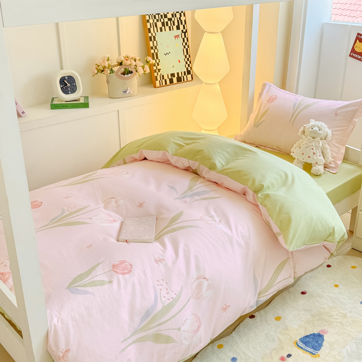 91家纺网 家纺一手货源 找家纺 优姿家纺 2025新款A类13372全棉纯棉学生宿舍三件套上下铺三件套 花町物语