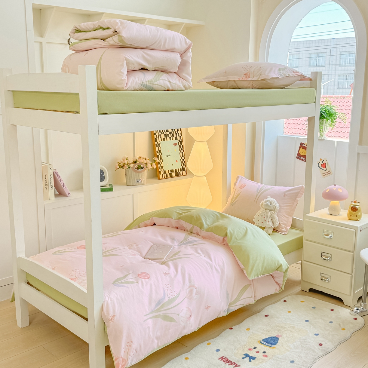 91家纺网 家纺一手货源 找家纺 优姿家纺 2025新款A类13372全棉纯棉学生宿舍三件套上下铺三件套 花町物语