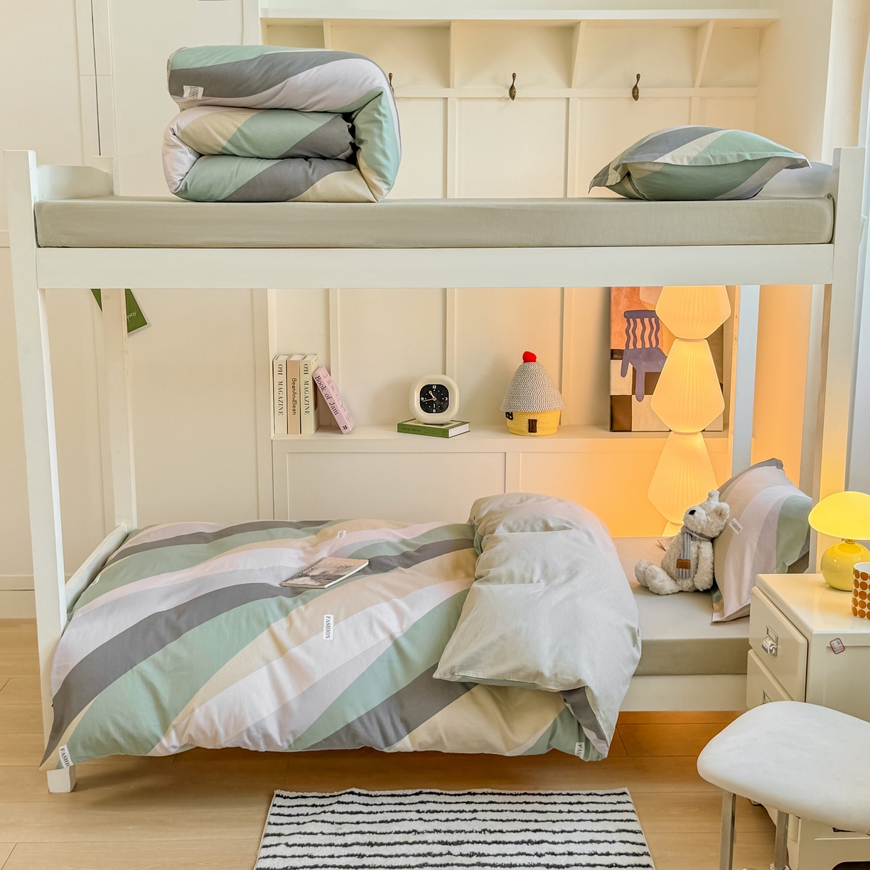 91家纺网 家纺一手货源 找家纺 优姿家纺 2025新款A类13372全棉纯棉学生宿舍三件套上下铺三件套 卡萨诺