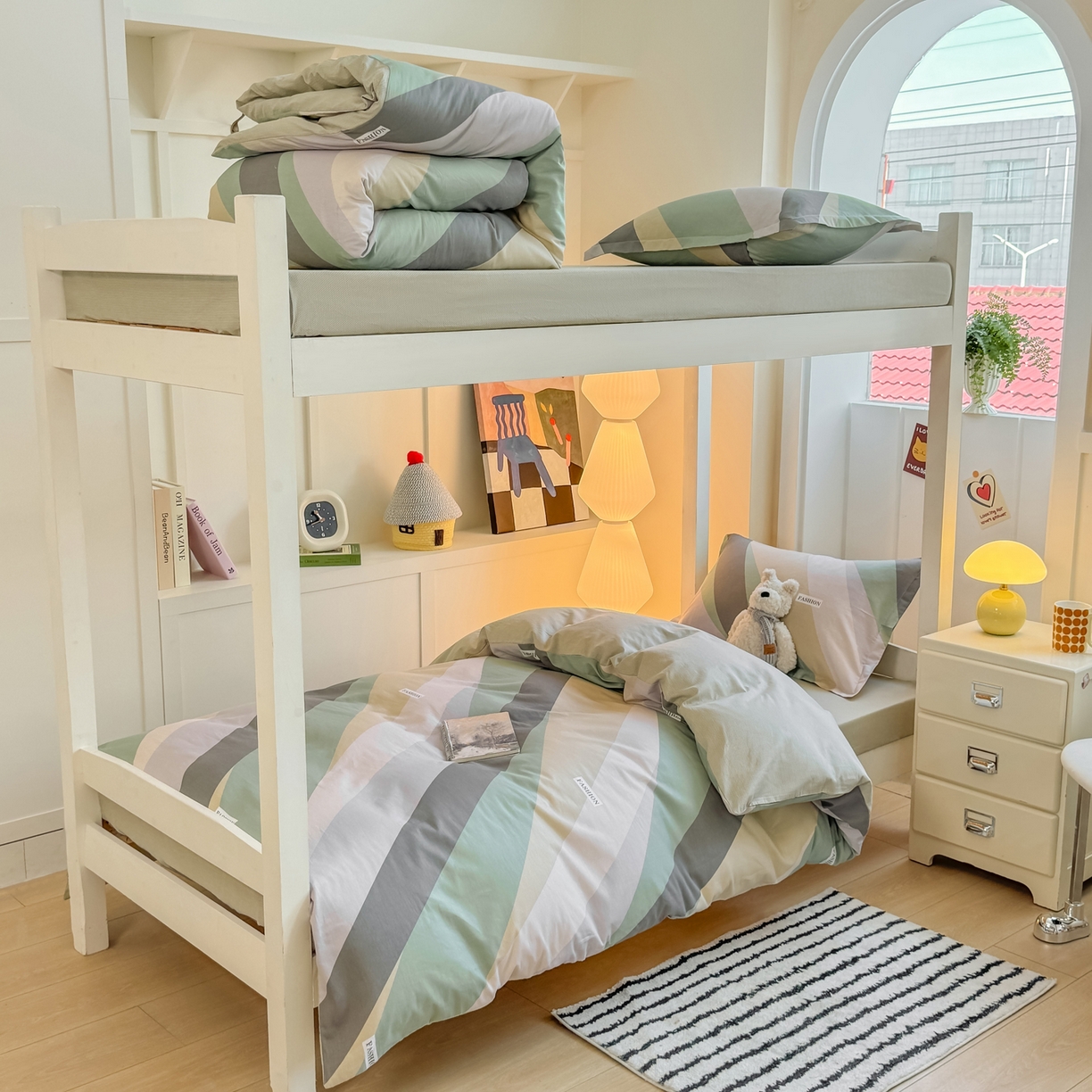 91家纺网 家纺一手货源 找家纺 优姿家纺 2025新款A类13372全棉纯棉学生宿舍三件套上下铺三件套 卡萨诺