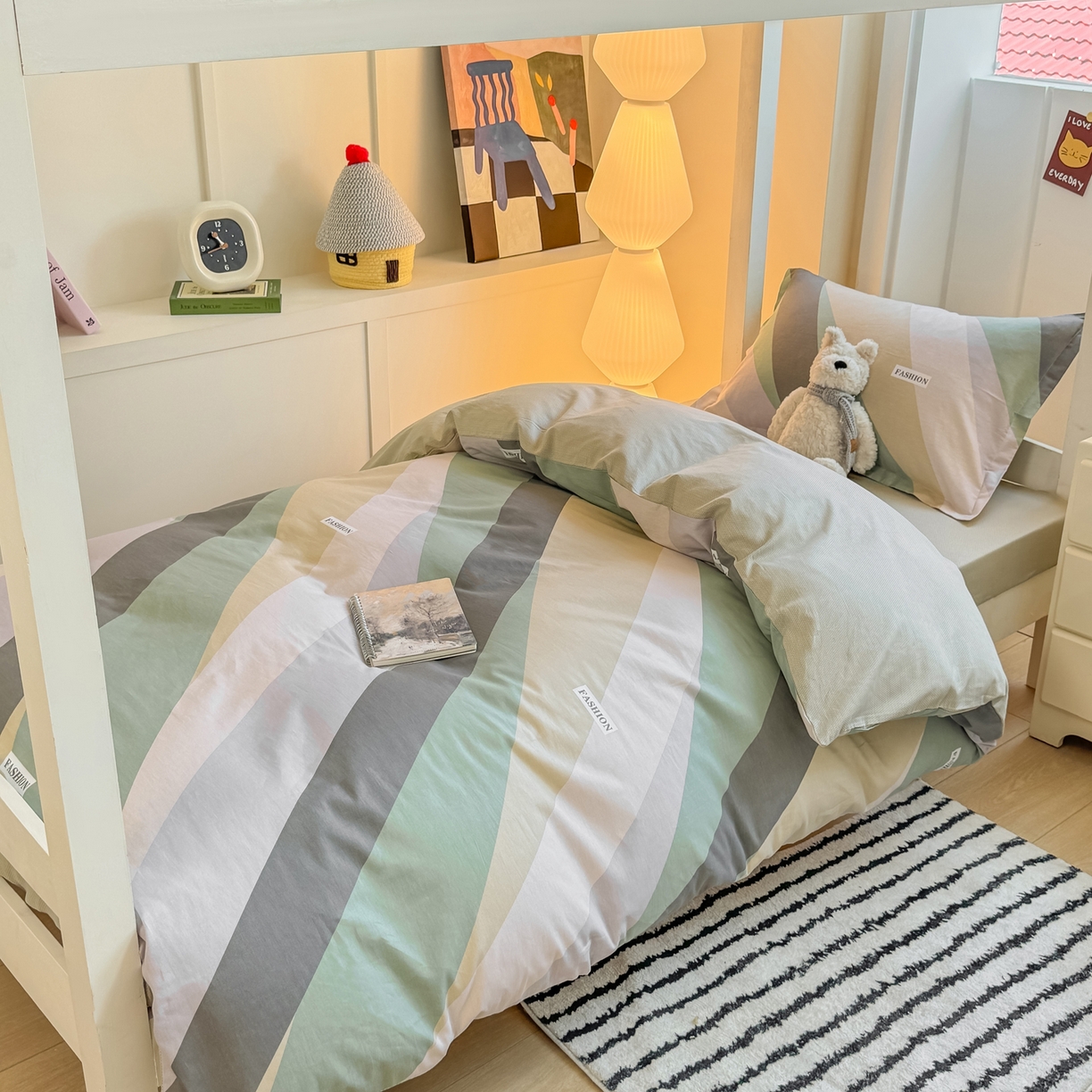 91家纺网 家纺一手货源 找家纺 优姿家纺 2025新款A类13372全棉纯棉学生宿舍三件套上下铺三件套 卡萨诺