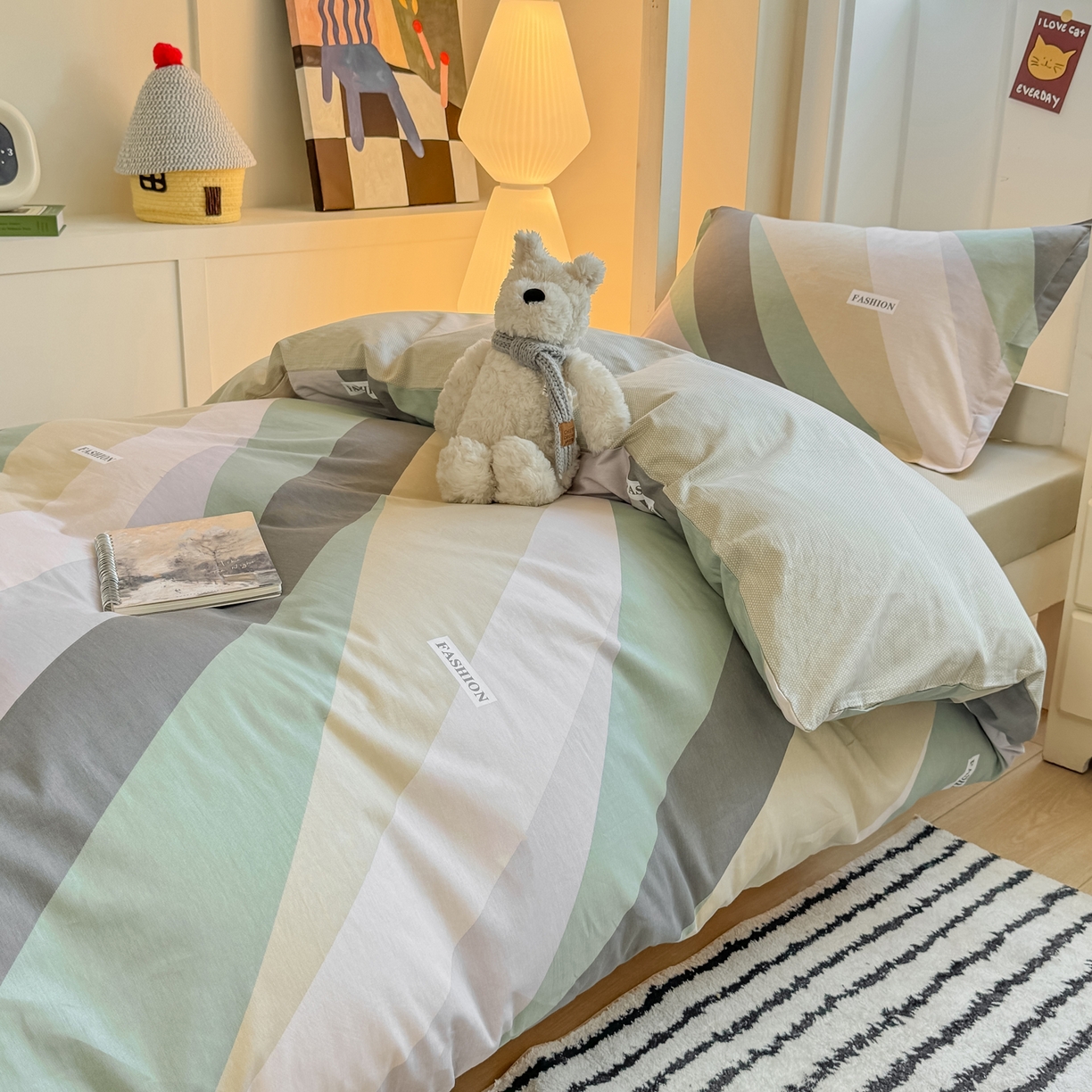 91家纺网 家纺一手货源 找家纺 优姿家纺 2025新款A类13372全棉纯棉学生宿舍三件套上下铺三件套 卡萨诺