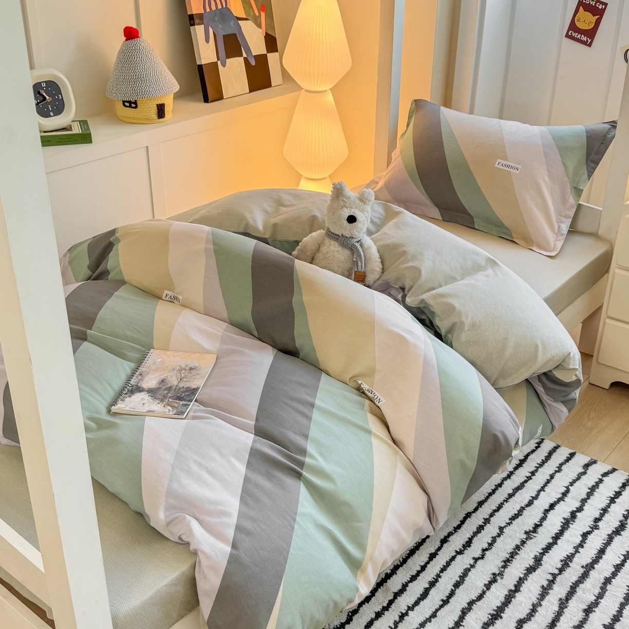 91家纺网 家纺一手货源 找家纺 优姿家纺 2025新款A类13372全棉纯棉学生宿舍三件套上下铺三件套 卡萨诺