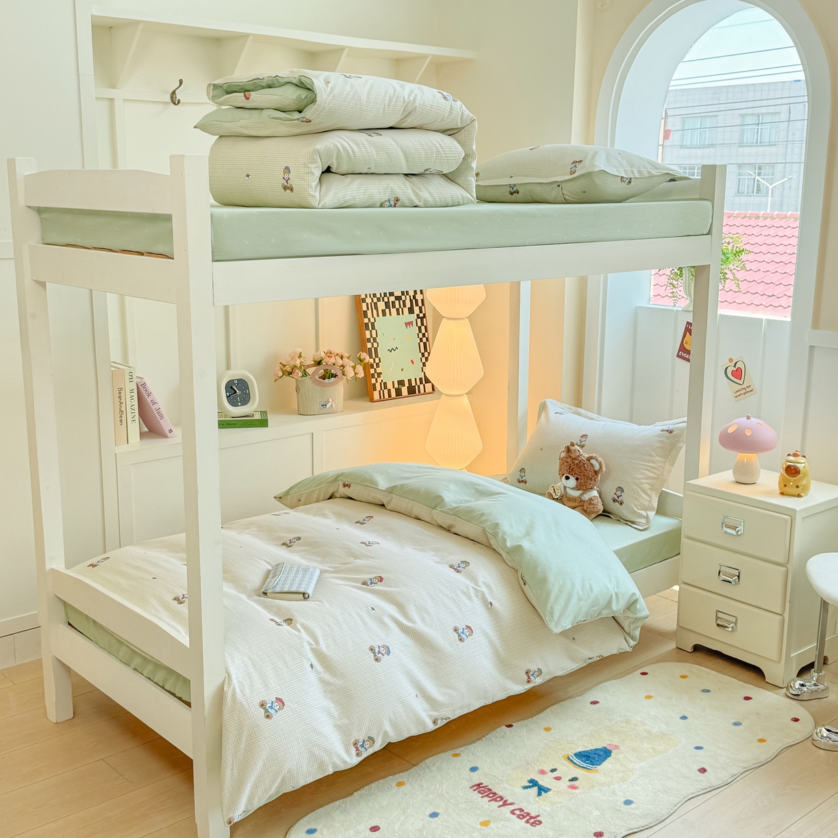 91家纺网 家纺一手货源 找家纺 优姿家纺 2025新款A类13372全棉纯棉学生宿舍三件套上下铺三件套 克利小熊