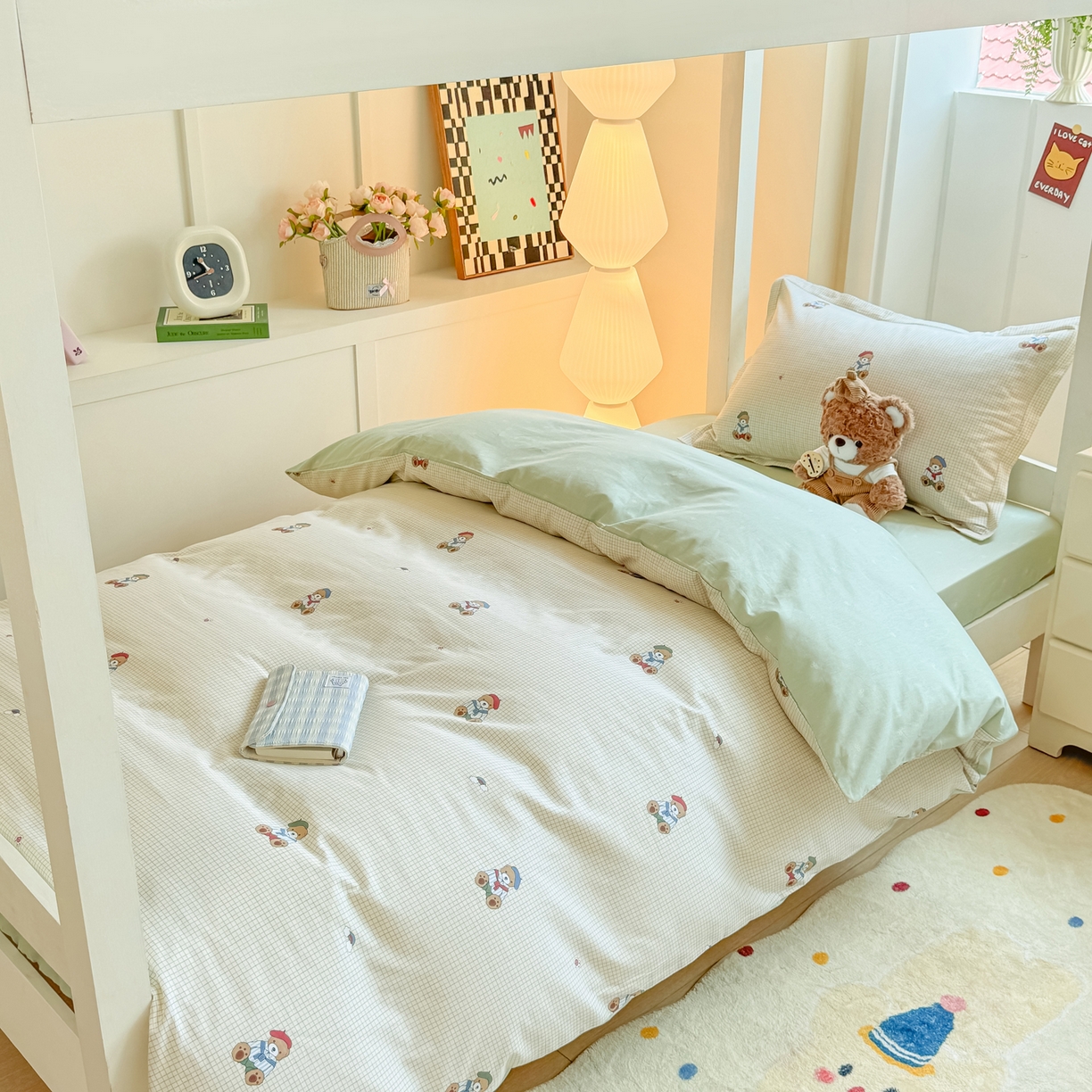 91家纺网 家纺一手货源 找家纺 优姿家纺 2025新款A类13372全棉纯棉学生宿舍三件套上下铺三件套 克利小熊