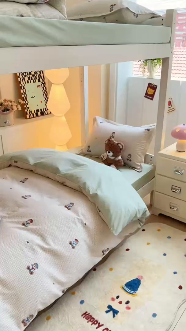 91家纺网 家纺一手货源 找家纺 优姿家纺 2025新款A类13372全棉纯棉学生宿舍三件套上下铺三件套 克利小熊