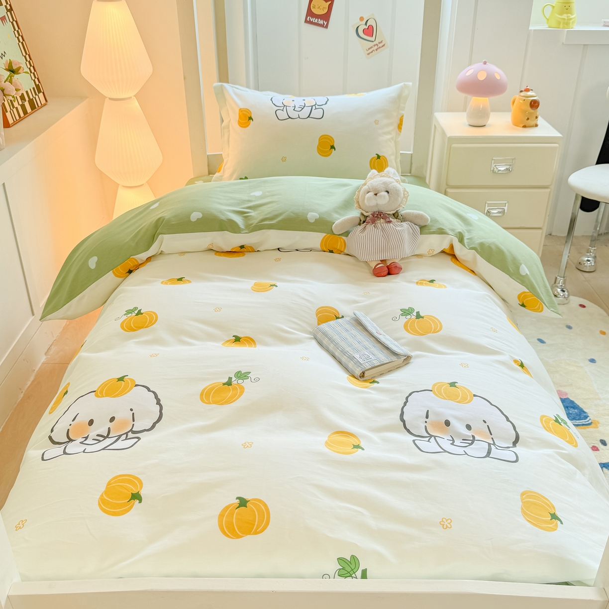 91家纺网 家纺一手货源 找家纺 优姿家纺 2025新款A类13372全棉纯棉学生宿舍三件套上下铺三件套 南语小象