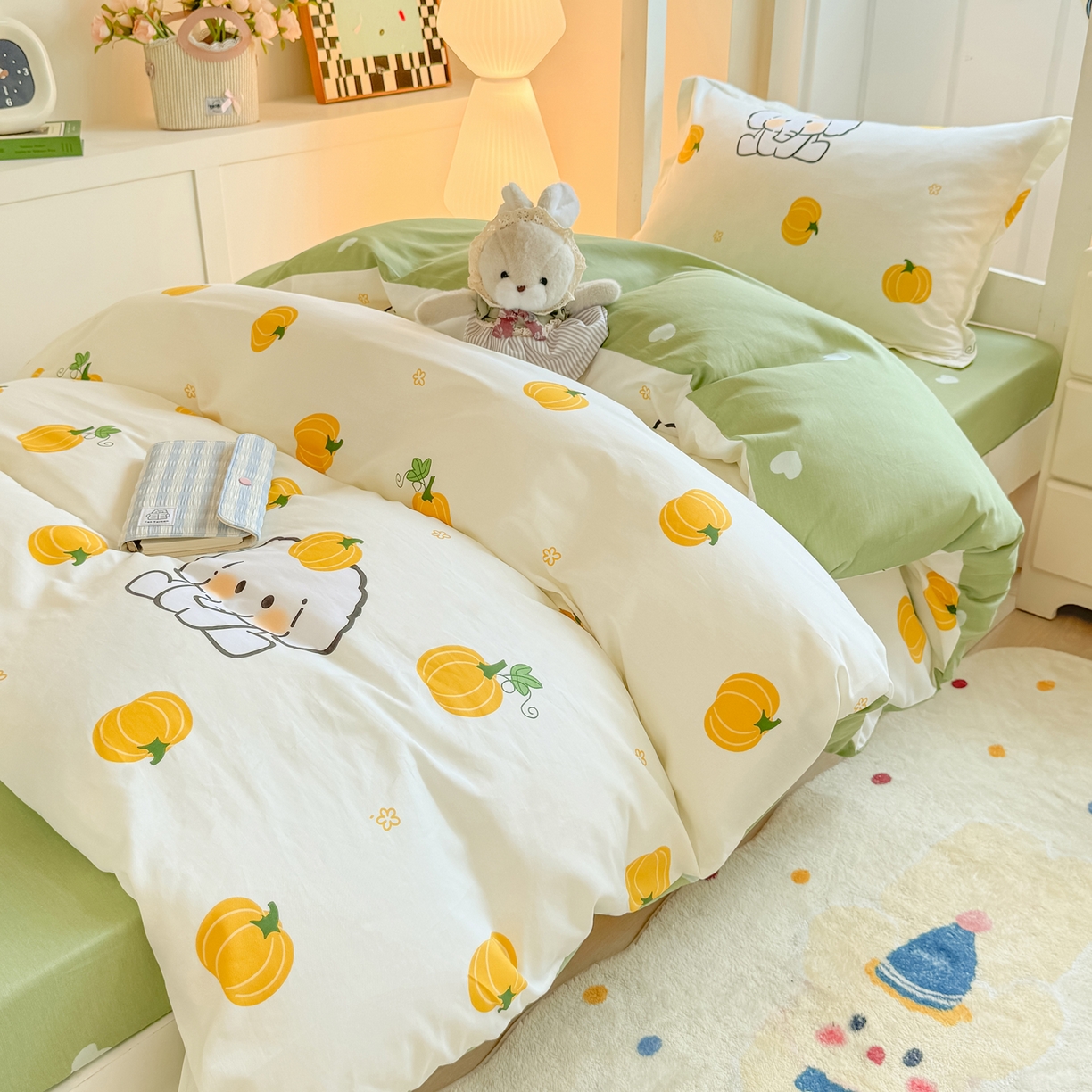 91家纺网 家纺一手货源 找家纺 优姿家纺 2025新款A类13372全棉纯棉学生宿舍三件套上下铺三件套 南语小象