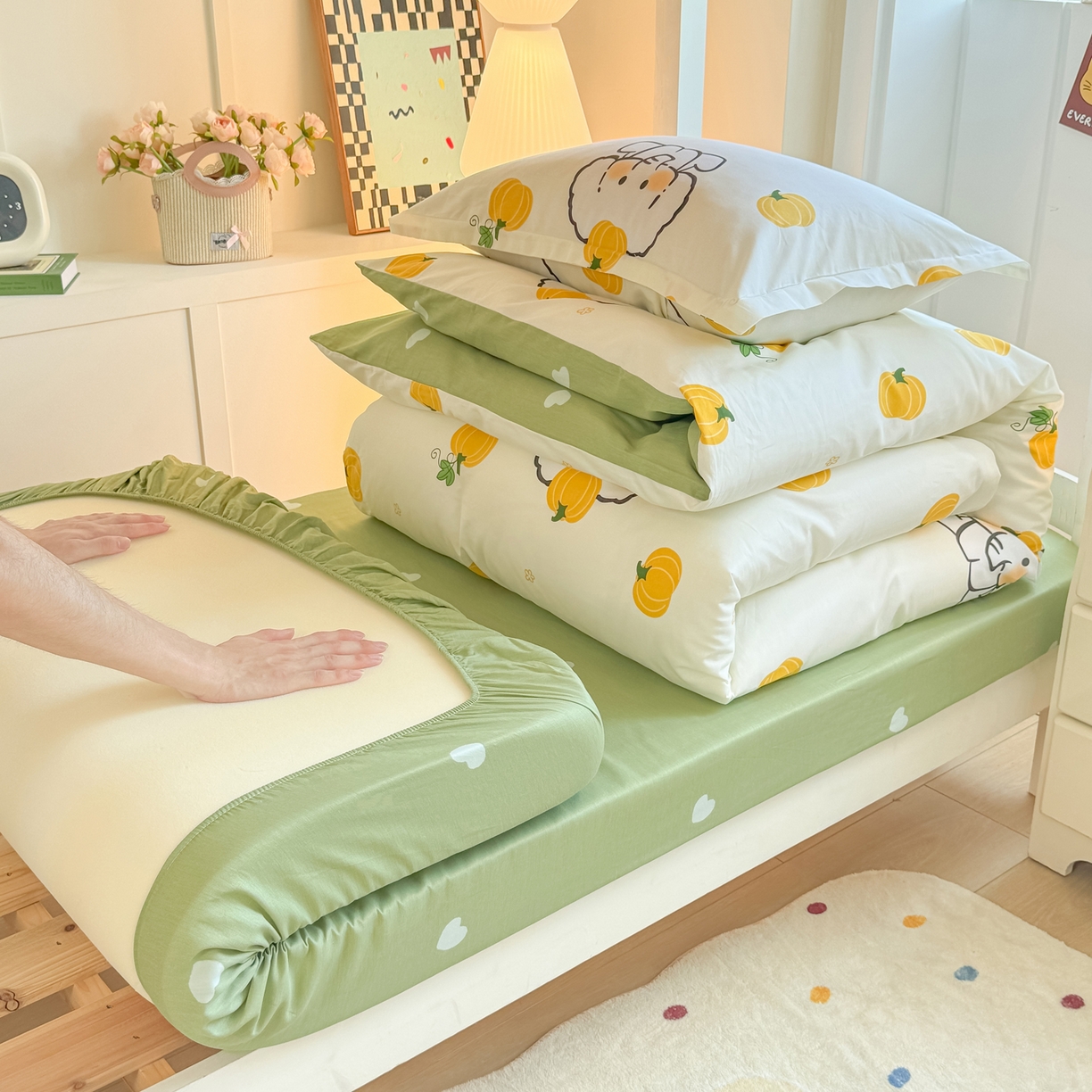 91家纺网 家纺一手货源 找家纺 优姿家纺 2025新款A类13372全棉纯棉学生宿舍三件套上下铺三件套 南语小象