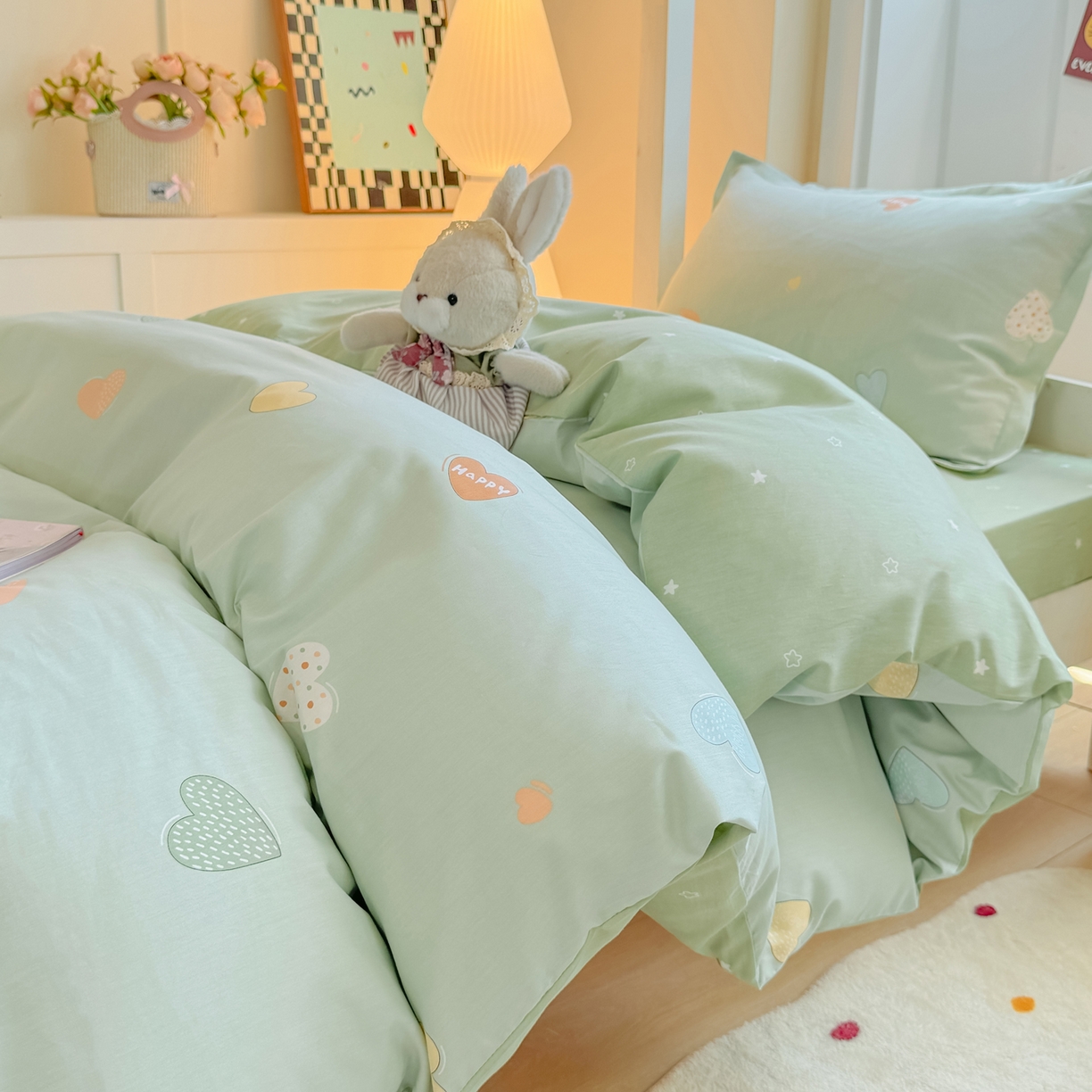 91家纺网 家纺一手货源 找家纺 优姿家纺 2025新款A类13372全棉纯棉学生宿舍三件套上下铺三件套 轻语