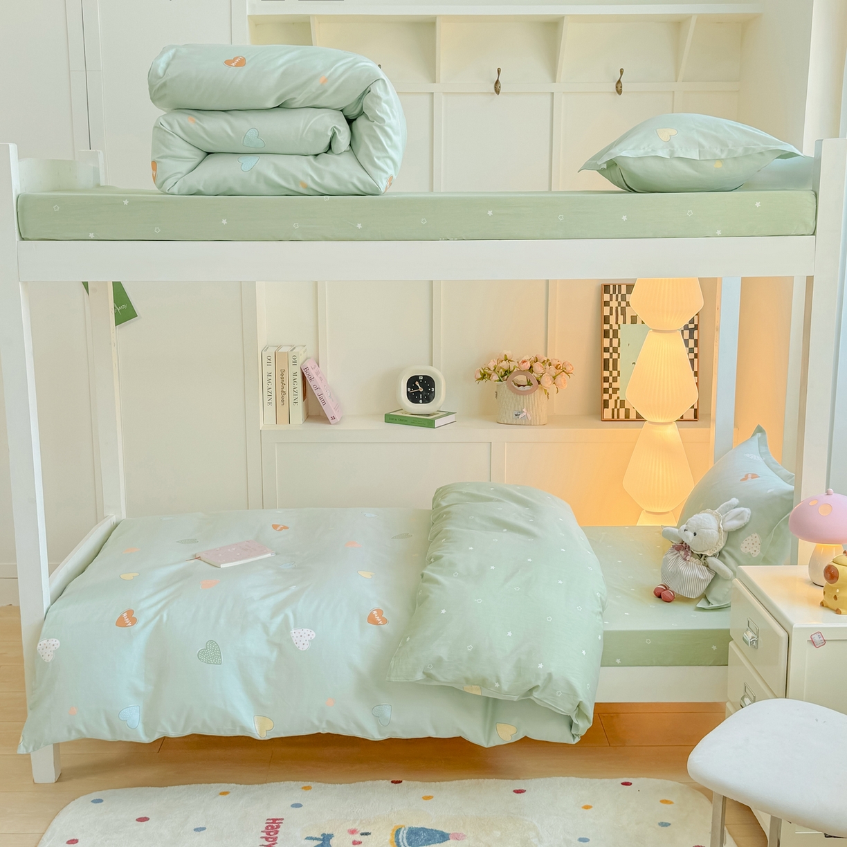 91家纺网 家纺一手货源 找家纺 优姿家纺 2025新款A类13372全棉纯棉学生宿舍三件套上下铺三件套 轻语