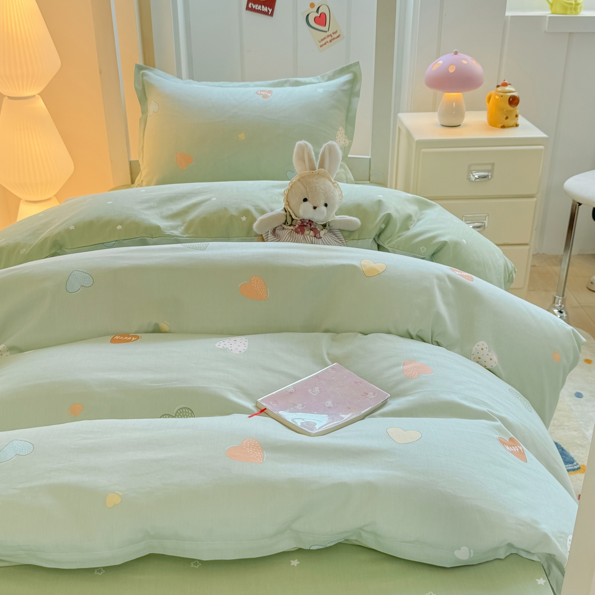 91家纺网 家纺一手货源 找家纺 优姿家纺 2025新款A类13372全棉纯棉学生宿舍三件套上下铺三件套 轻语